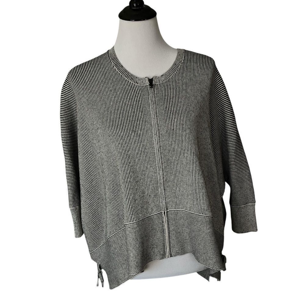 CAbi Gray Cardigan Sweater with Zip Front & Tie Sides size M
